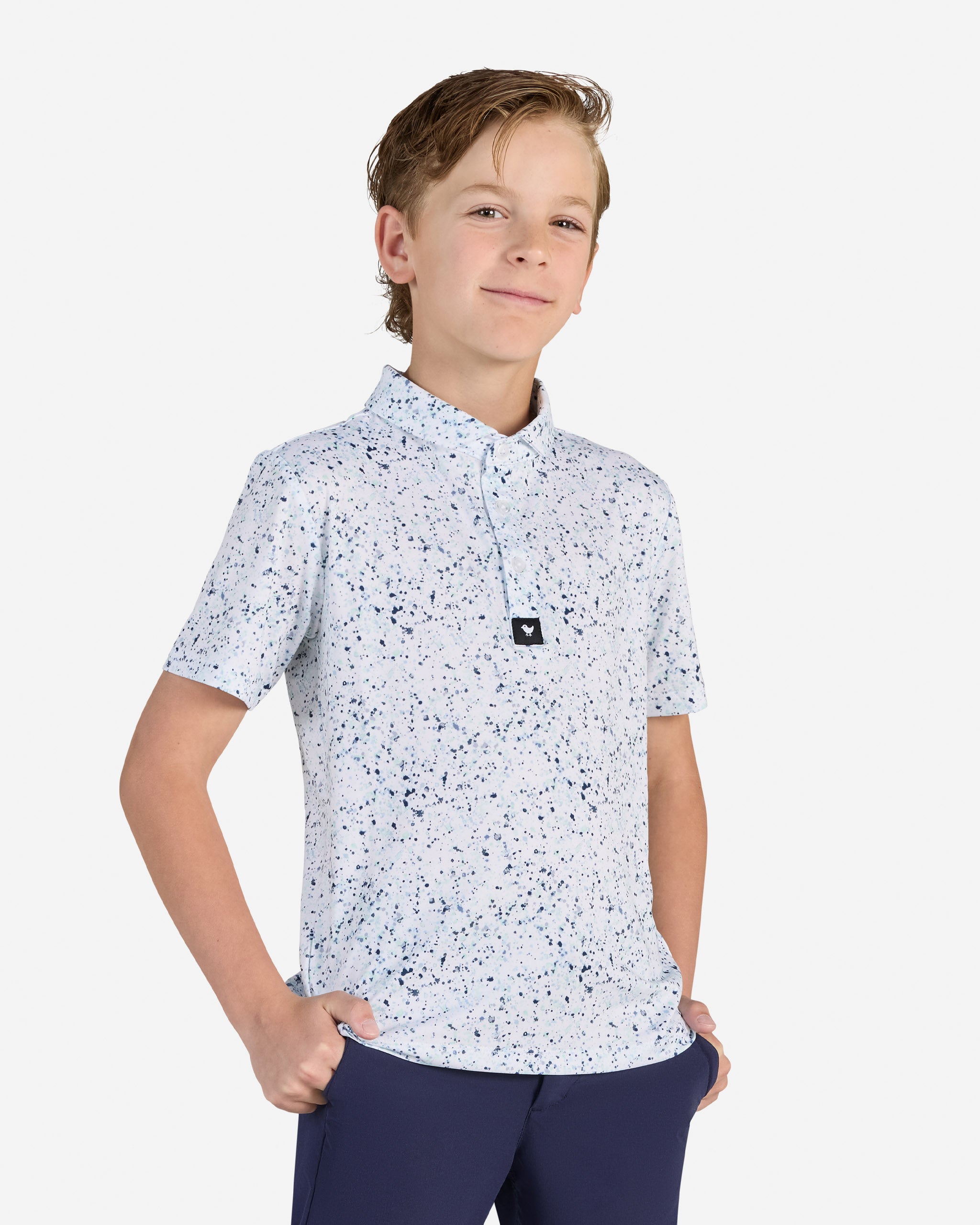 Paint Splatter 3 Navy-Youth Polo-Bad Birdie