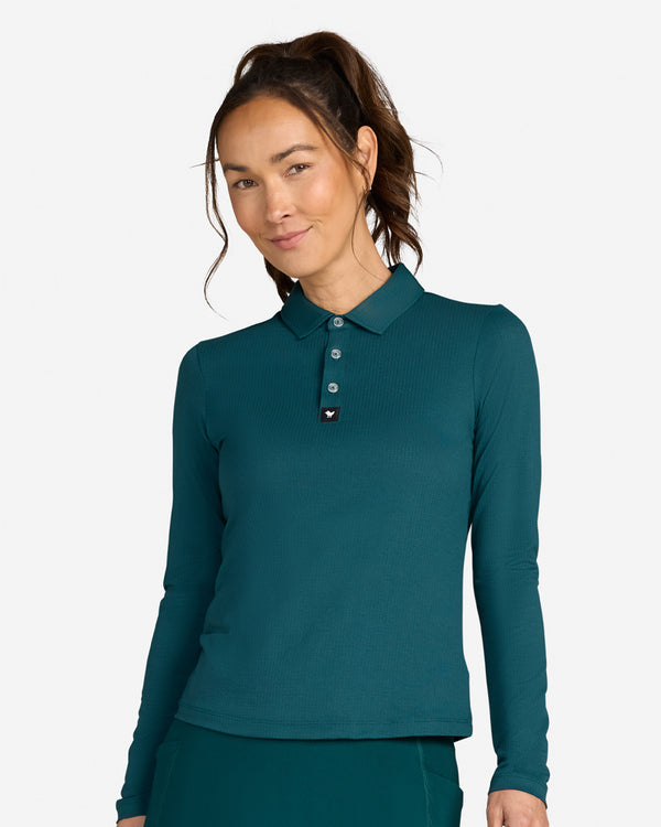 Tempo Cooling Long Sleeve Polo - Lush Green