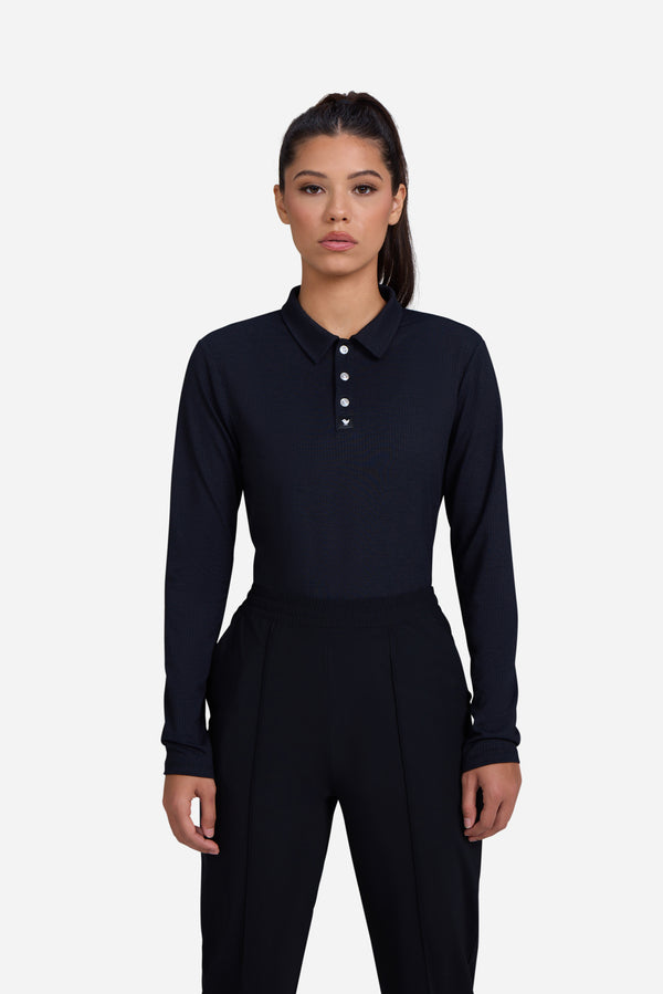 Tempo Cooling Long Sleeve Polo - Black