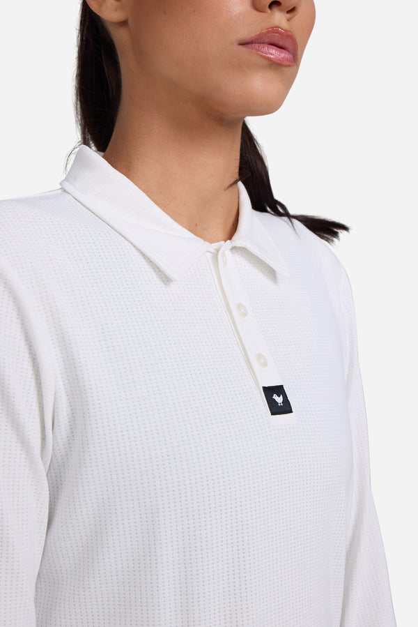 Tempo Cooling Long Sleeve Polo - Brilliant White